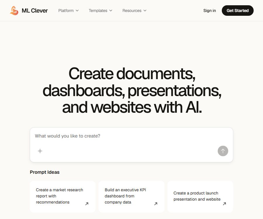 AI Documents, Dashboards, Presentations & Websites