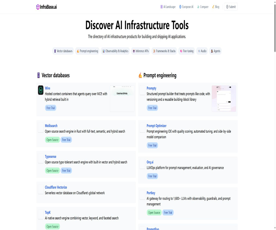 AI Infrastructure Tools Directory at Infrabase.ai